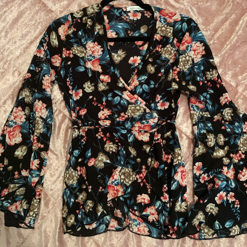 Wrap top with long sleeves